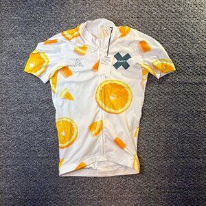 7MESH Cycling Jersey Men XS Full Zip Orange Print Lightweight Bike Shirt XACT